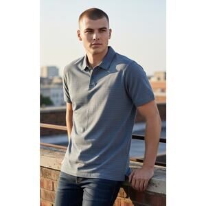 John Varvatos Star USA Mens gray/blue Textured Stripe Polo Shirt medium